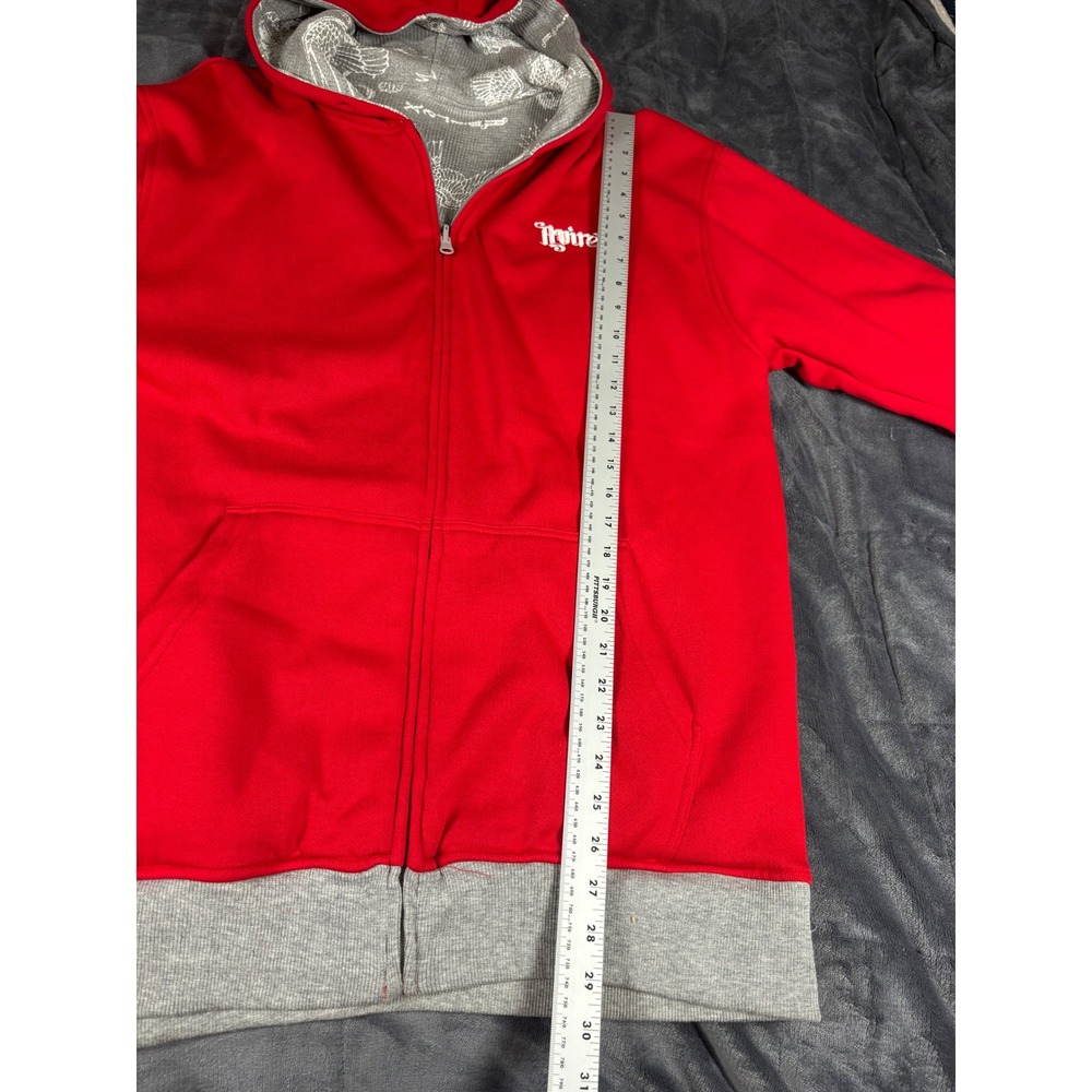 Avirex Mens Red Full Zip Hoodie Embroidered Logo Grey Trim Waffle Hood Lining - Picture 6 of 9